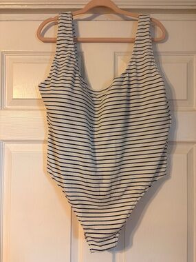 J. Crew White and Navy Ribbed Striped One-Piece Swimsuit